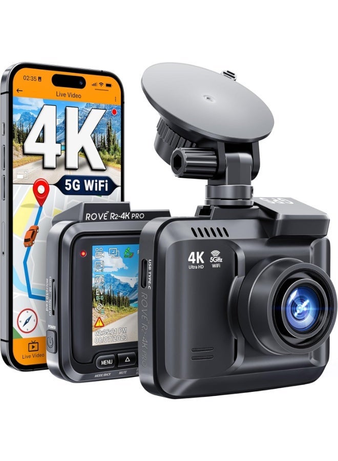 ROVE R2-4K PRO Dash Cam, Built-in GPS, 5G Wi-Fi Dash Camera for Cars, 2160P UHD 30fps Dashcam with APP, 2.4" IPS Screen, Night Vision, WDR, 150° Wide Angle, 24-Hr Parking Mode, Supports 512GB Max - Image 2